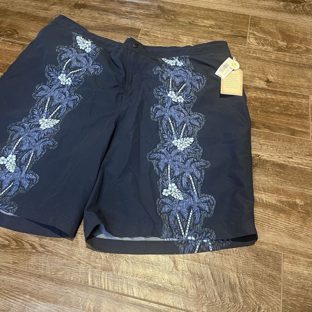 Caribbean Swimwear Swim Trunks Men’s 2XL Blue Floral Drawstring 8” AOP Lined